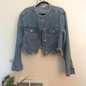 Cropped distressed denim jacket